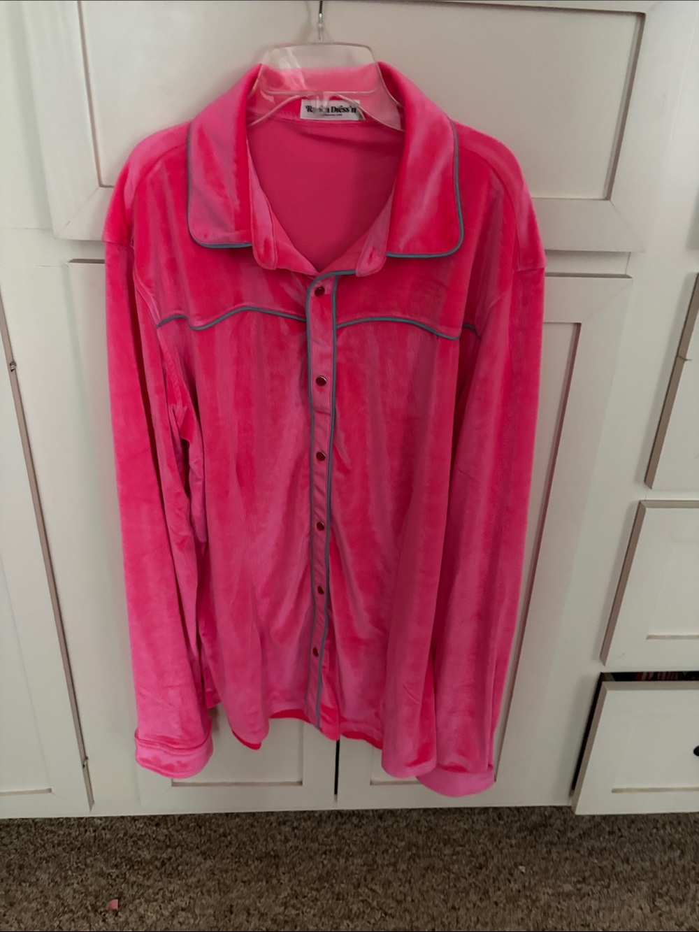 Velour Button-Front Women's Top in Hot Pink - Relaxed Collar